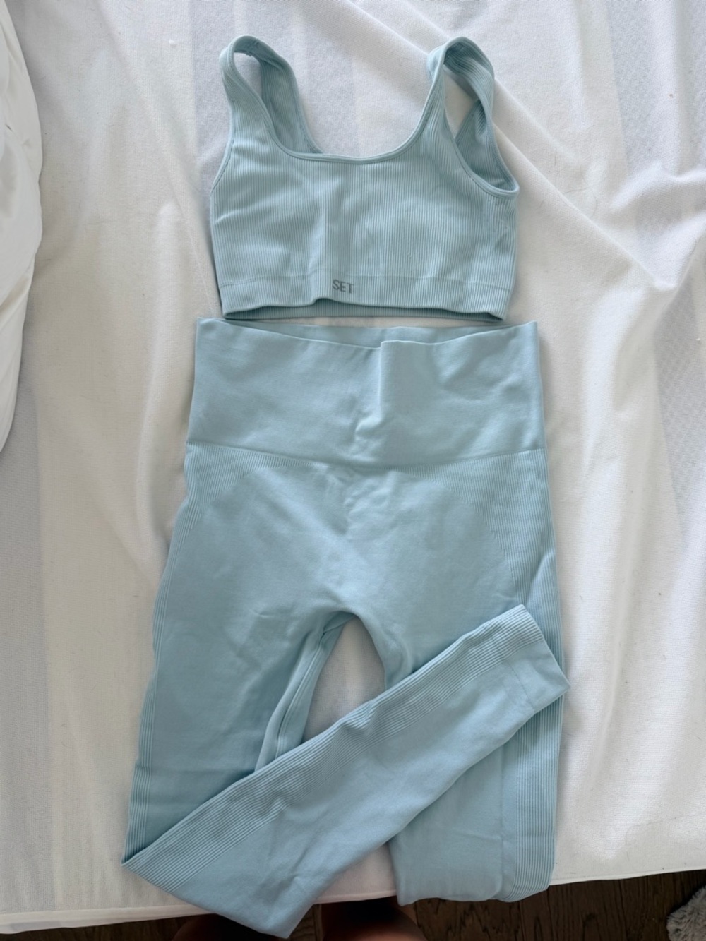 SET Active Light Blue Ribbed Sports Bra & High-Waist Leggings